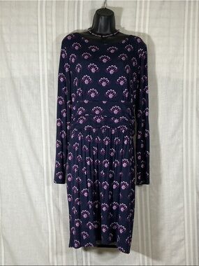 Hatley Navy Pink Floral Long Sleeve Dress XL Fit & Flare Knit